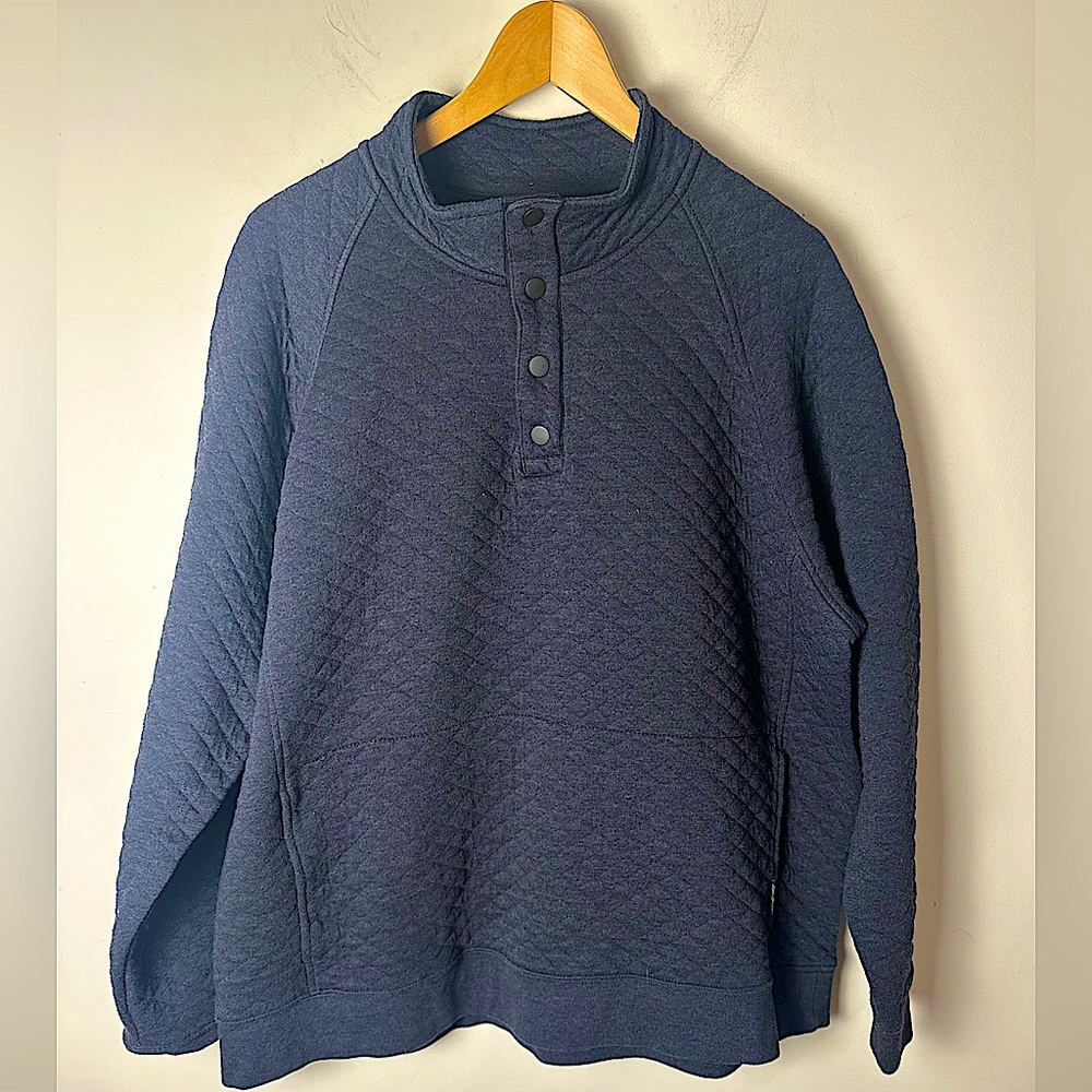 EDDIE BAUER Men’s 1/4 Snap Quilted Henley Gray Kangaroo Pocket Sweatshirt Sz XL